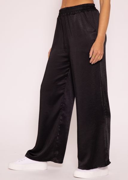 Weite Satinhose, schwarz