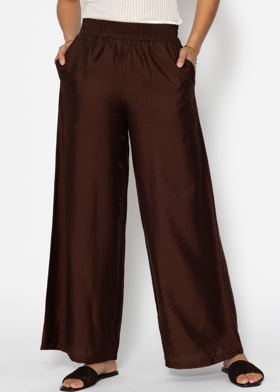 Glänzende Stoffhose mit geradem Bein - braun