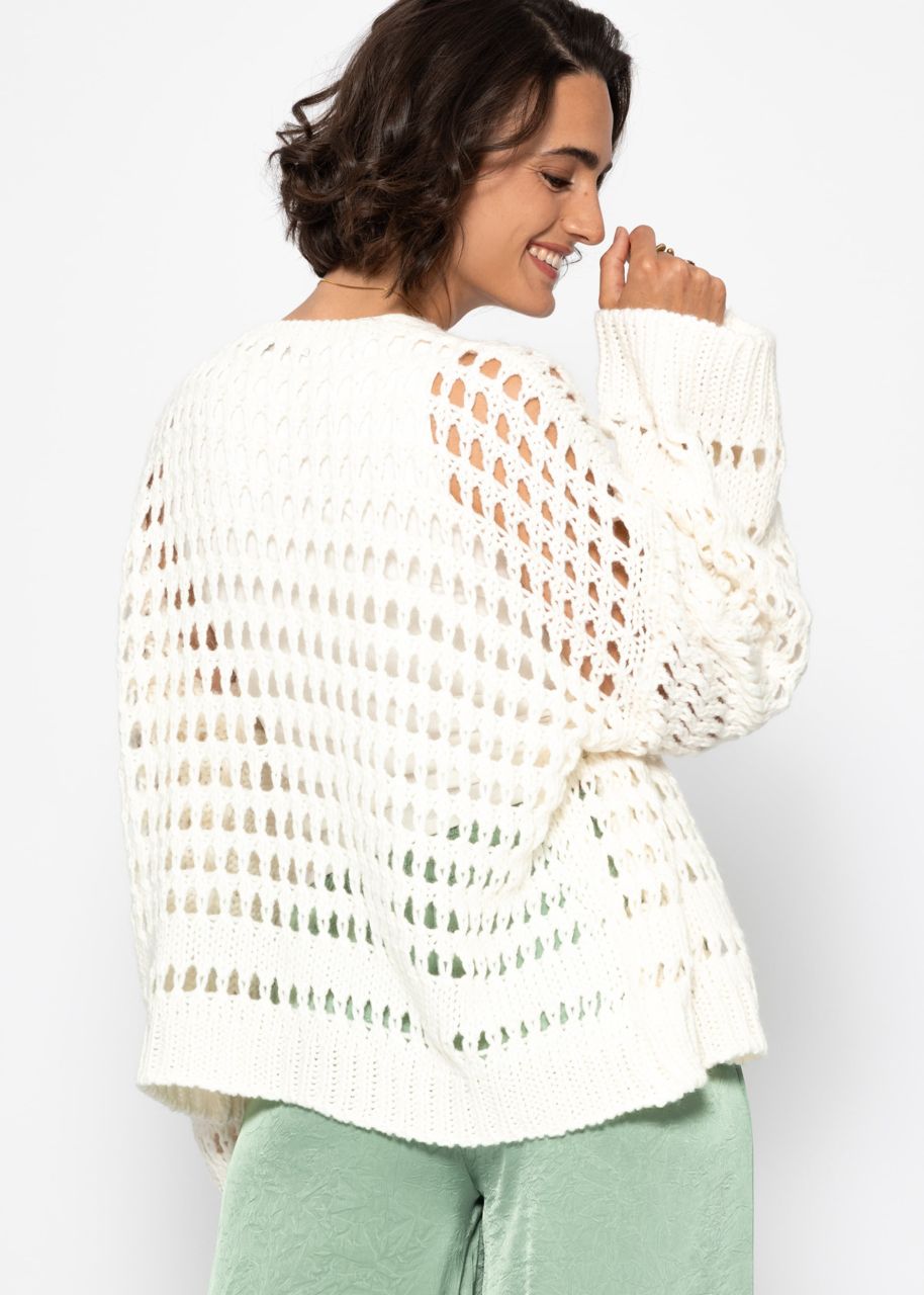 Lässige Strickjacke mit Lochstrickmuster - offwhite