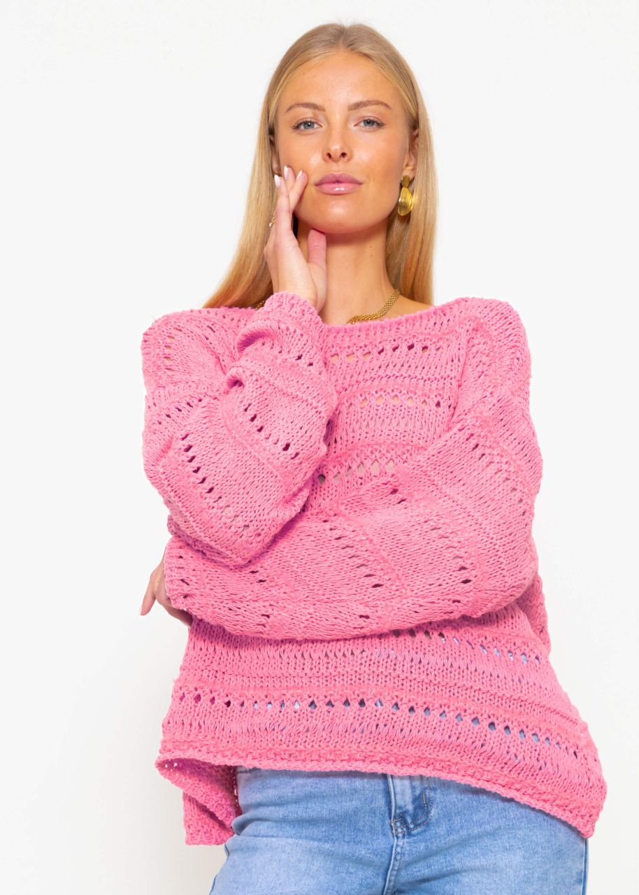 Pullover mit Ajour Muster - rosa