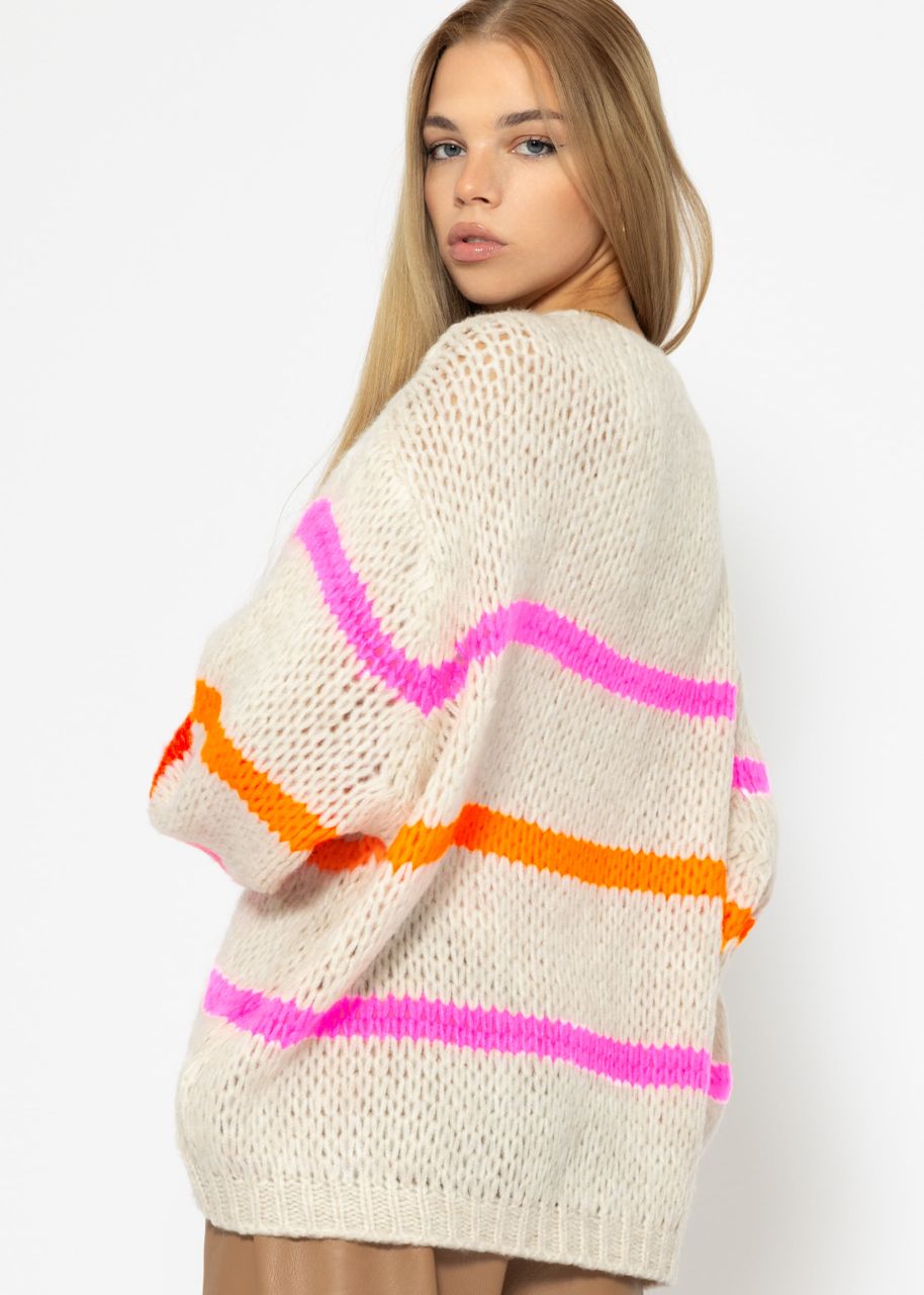 Oversize Cardigan mit pink und orange Streifen, offwhite