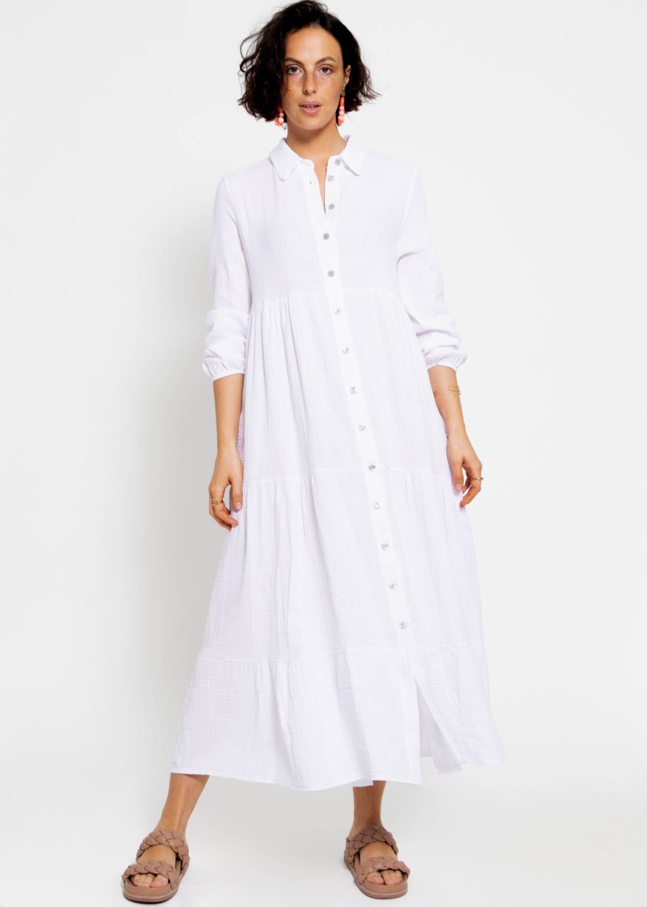Musselin Maxi Kleid mit Volants - weiß