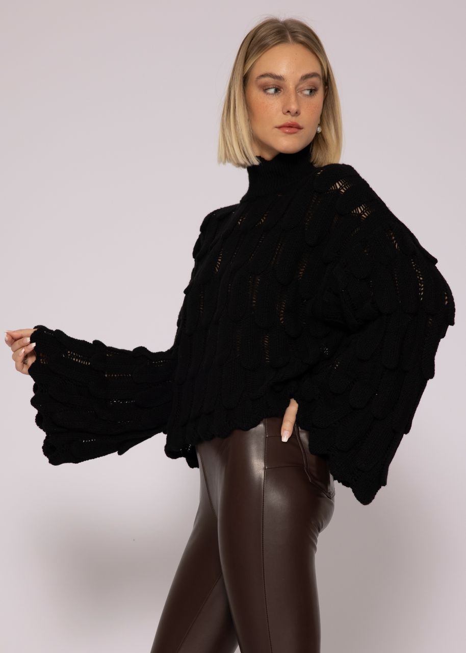 Oversize Pullover mit Muster, schwarz