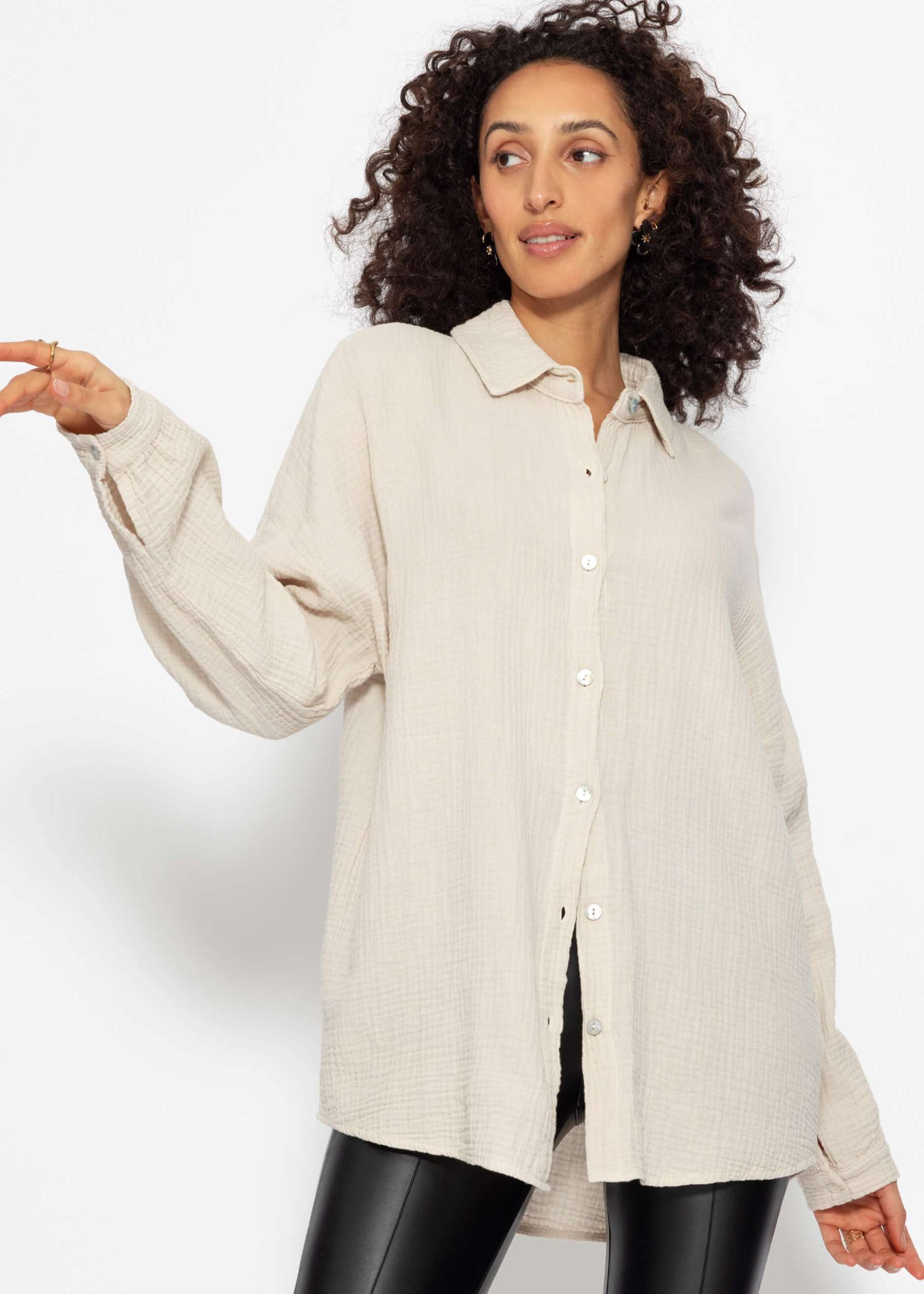 Musselin Bluse im Regular Fit - beige