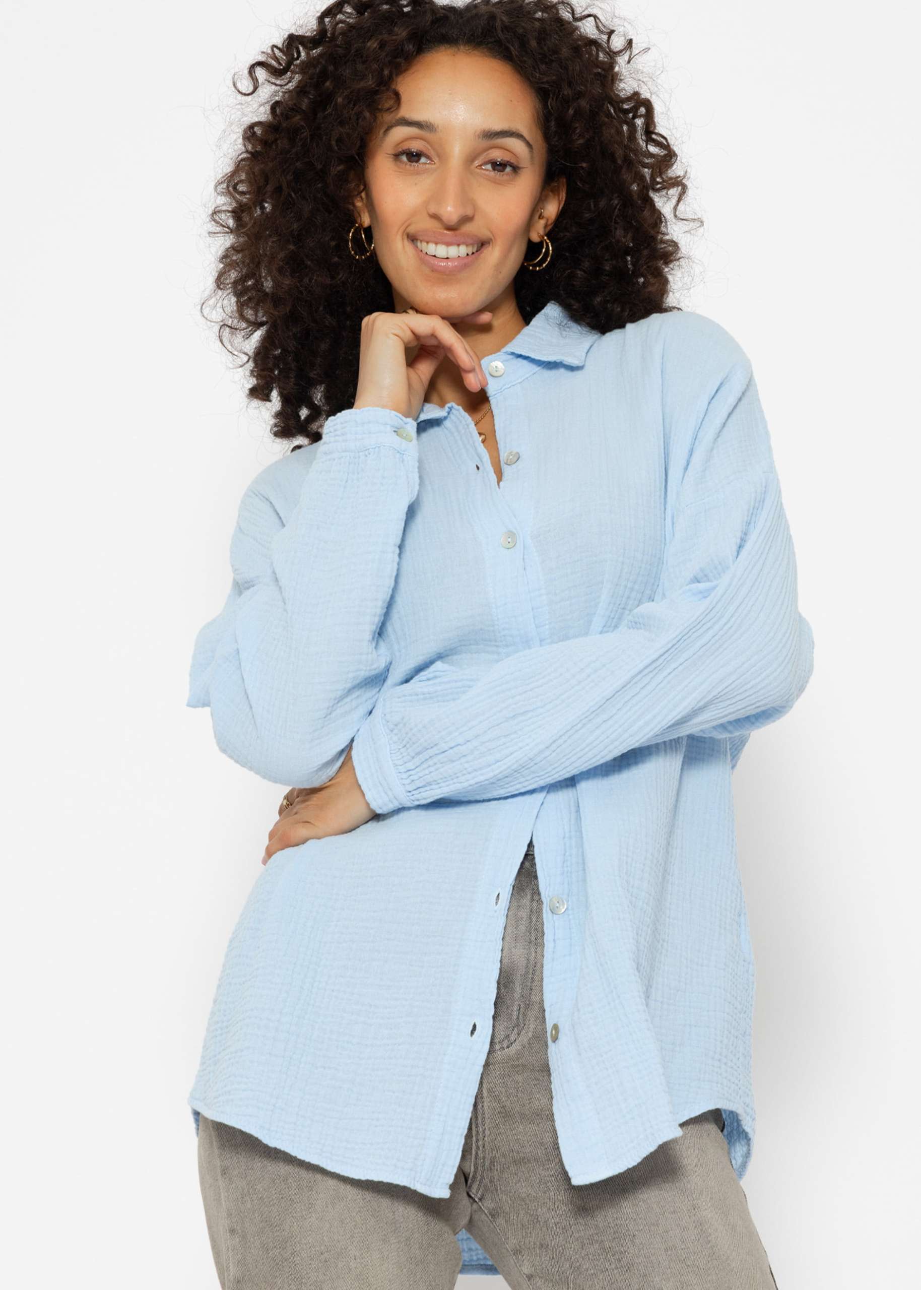 Musselin Bluse im Regular Fit - hellblau