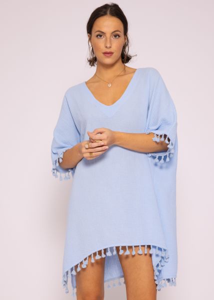 Musselin Tunika mit Tassels, hellblau