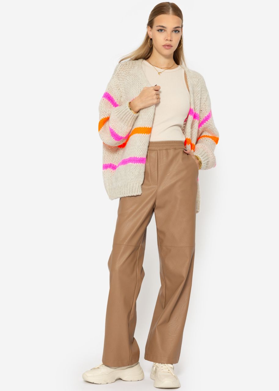 Oversize Cardigan mit pink und orange Streifen, offwhite