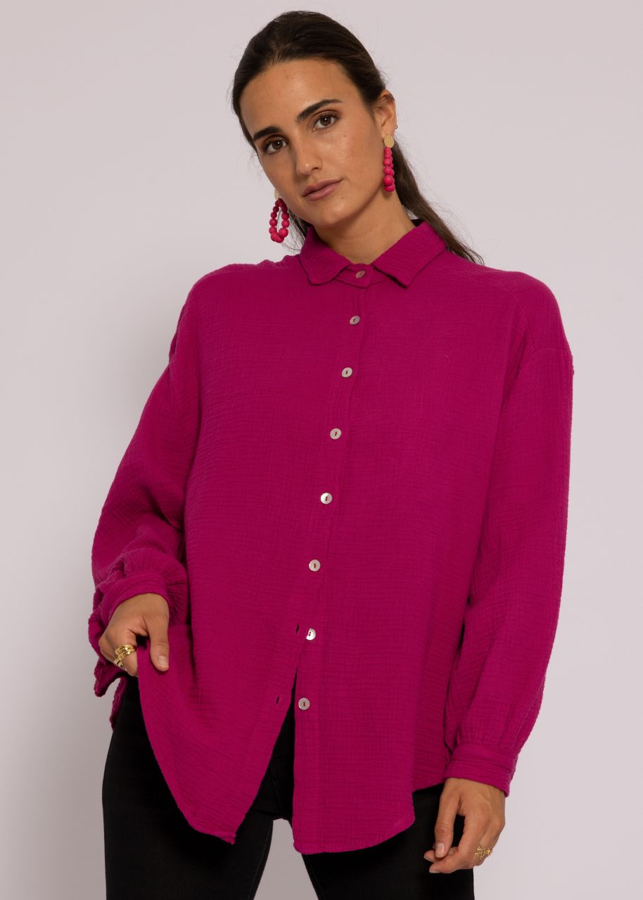 Ultra oversize Musselin-Blusenhemd, kürzere Variante, fuchsia