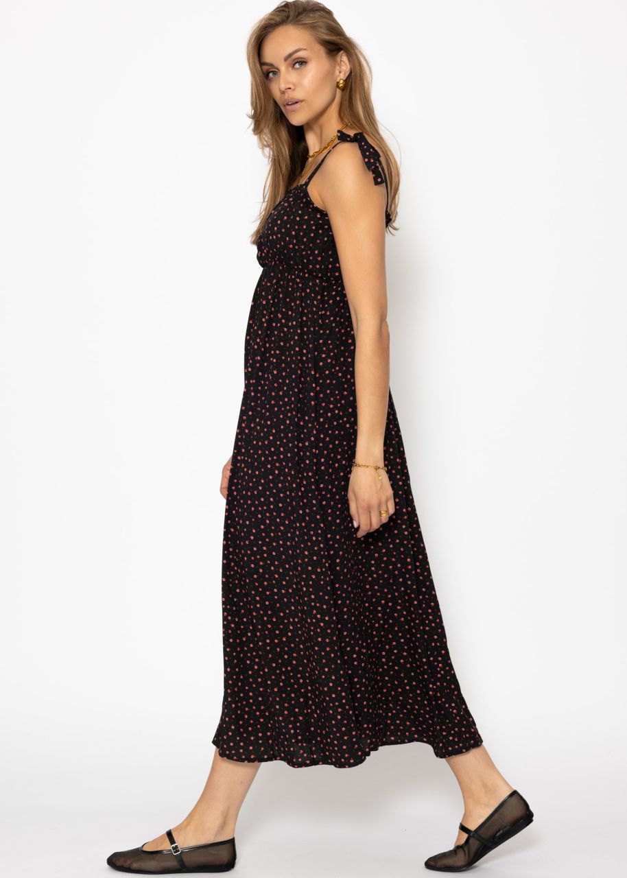 Trägerkleid mit Blümchen-Print - schwarz