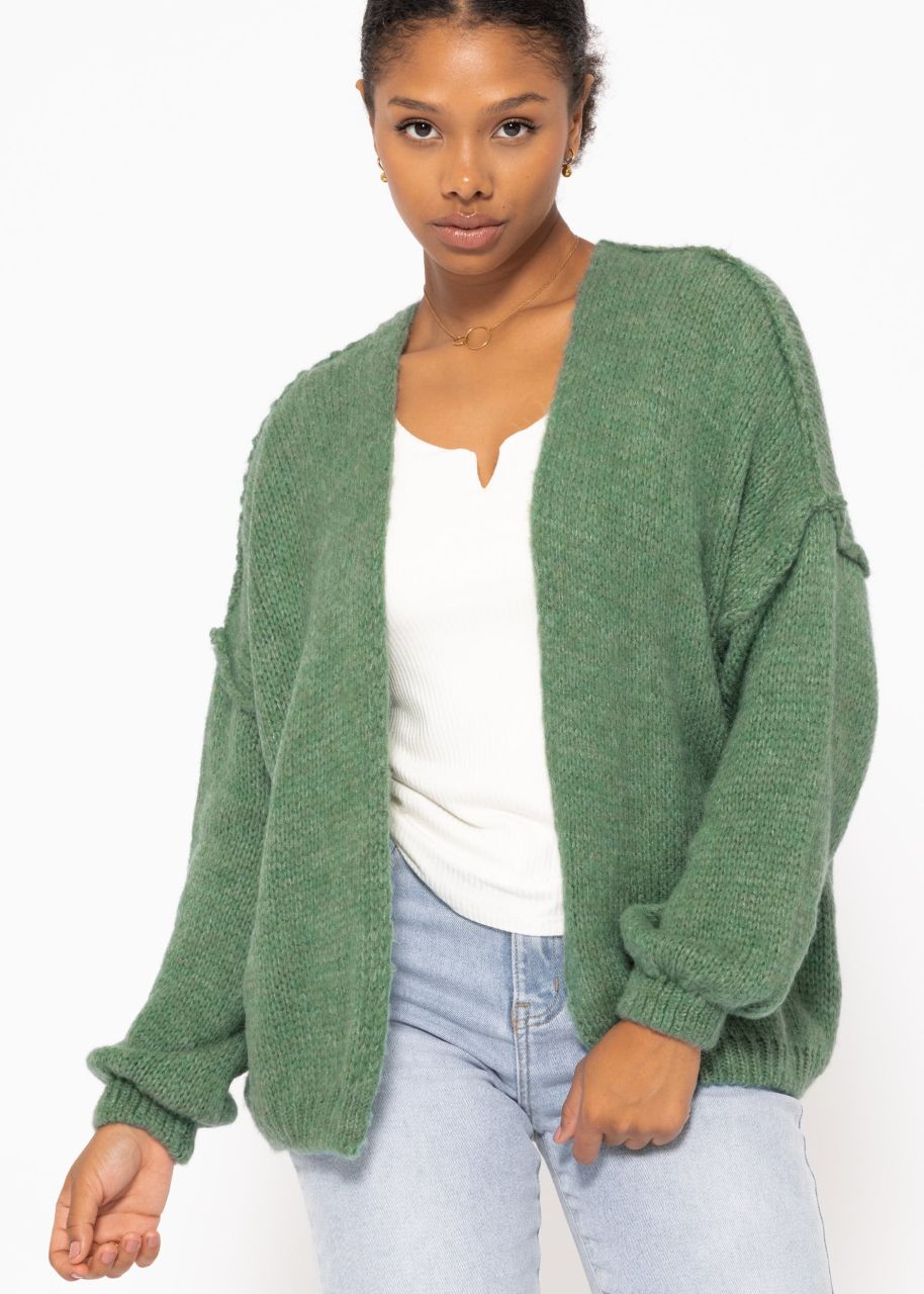 Lässiger Cardigan mit Außennähten - salbeigrün