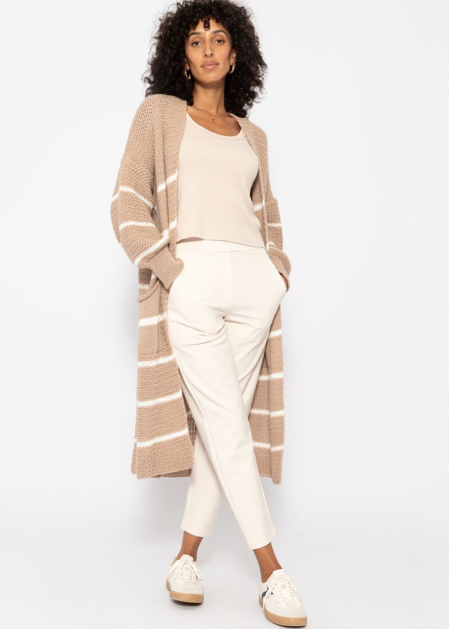 Langer Cardigan mit Streifen - beige-offwhite