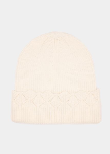 Mütze mit Ajour Strick Blende - offwhite
