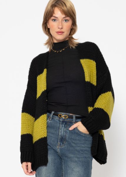 Gestreifter oversize Cardigan - schwarz-olivgrün