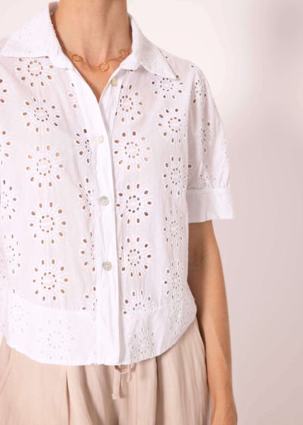 Kurzarm Spitzenbluse, weiß