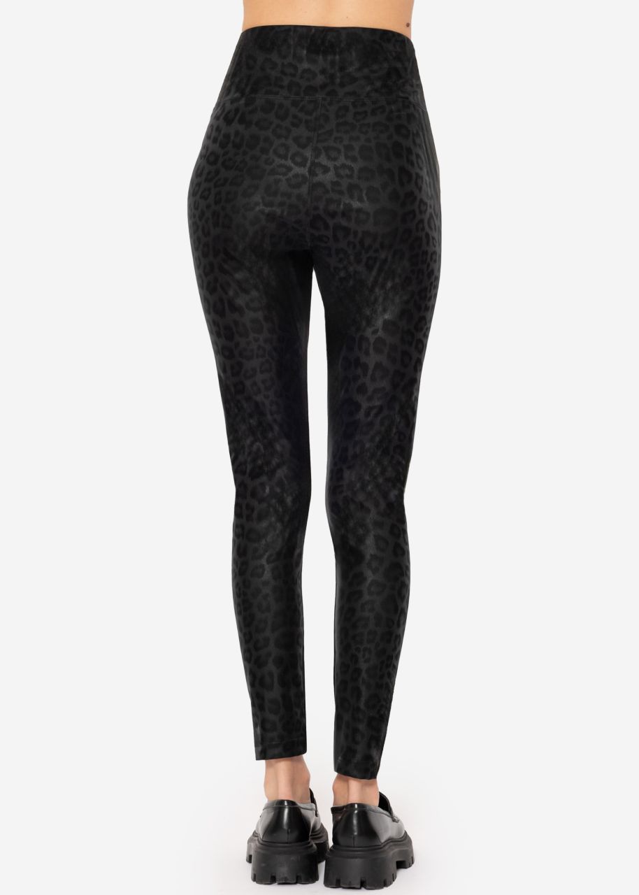 Thermo Kunstleder Leggings mit Leo Print - schwarz