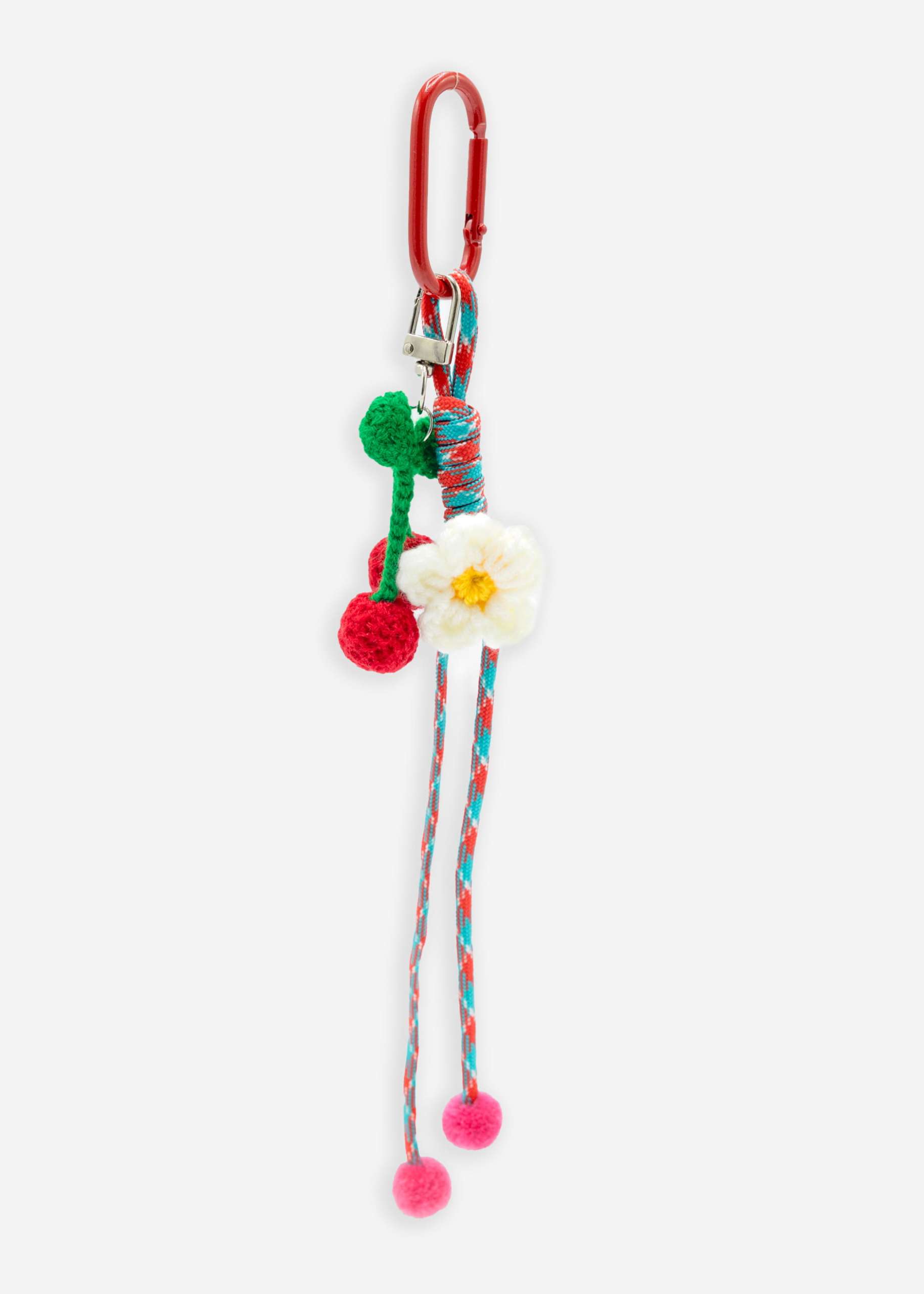 Taschenanhänger mit Kirsche und Blume - rot