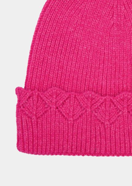 Mütze mit Ajour Strick Blende - pink