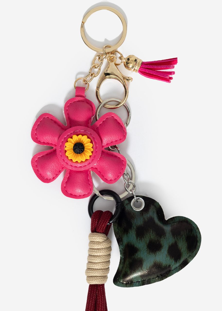 Taschenanhänger Set mit Blume und Leo Herz - pink