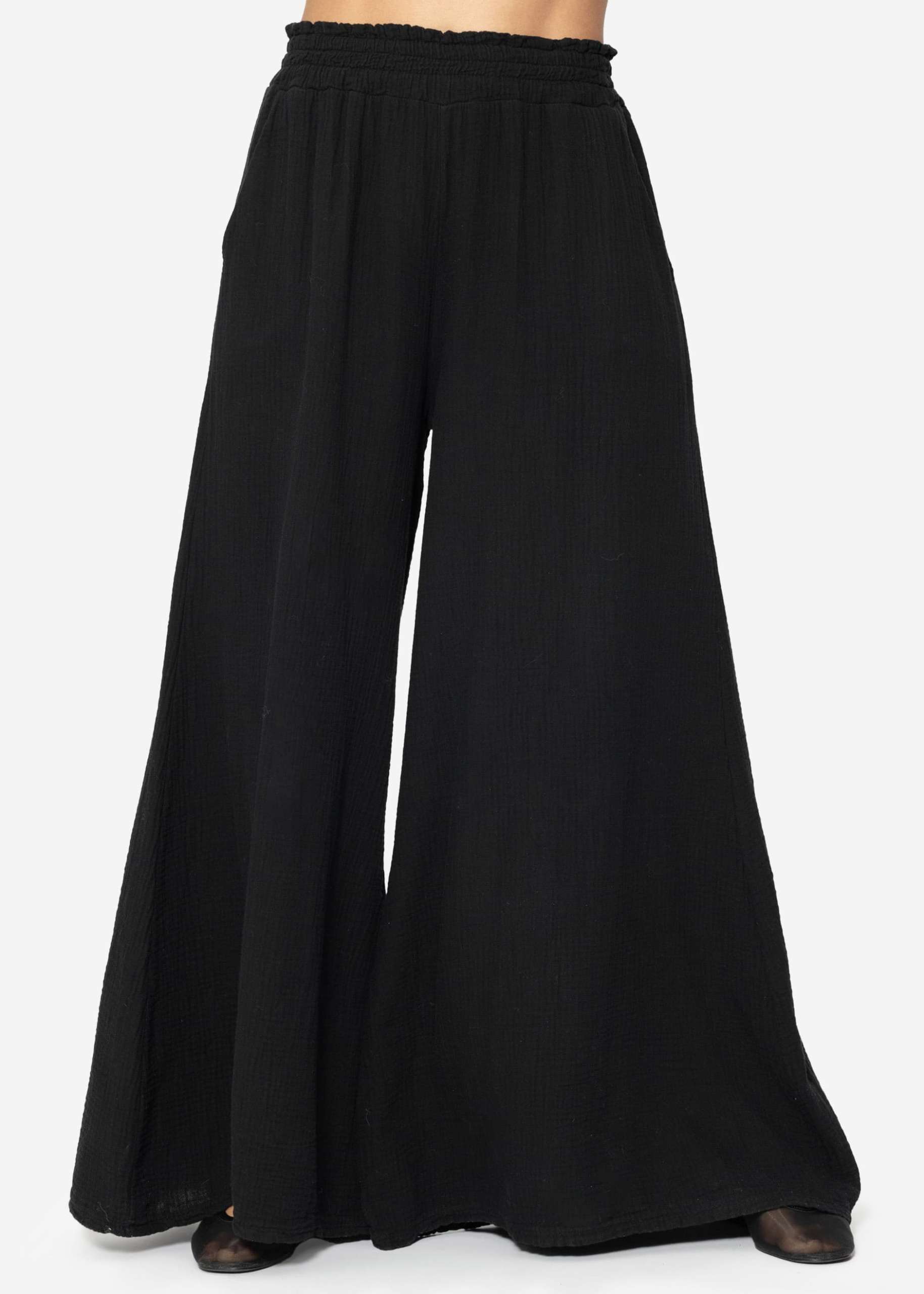 Musselin Pants mit weitem Bein - schwarz