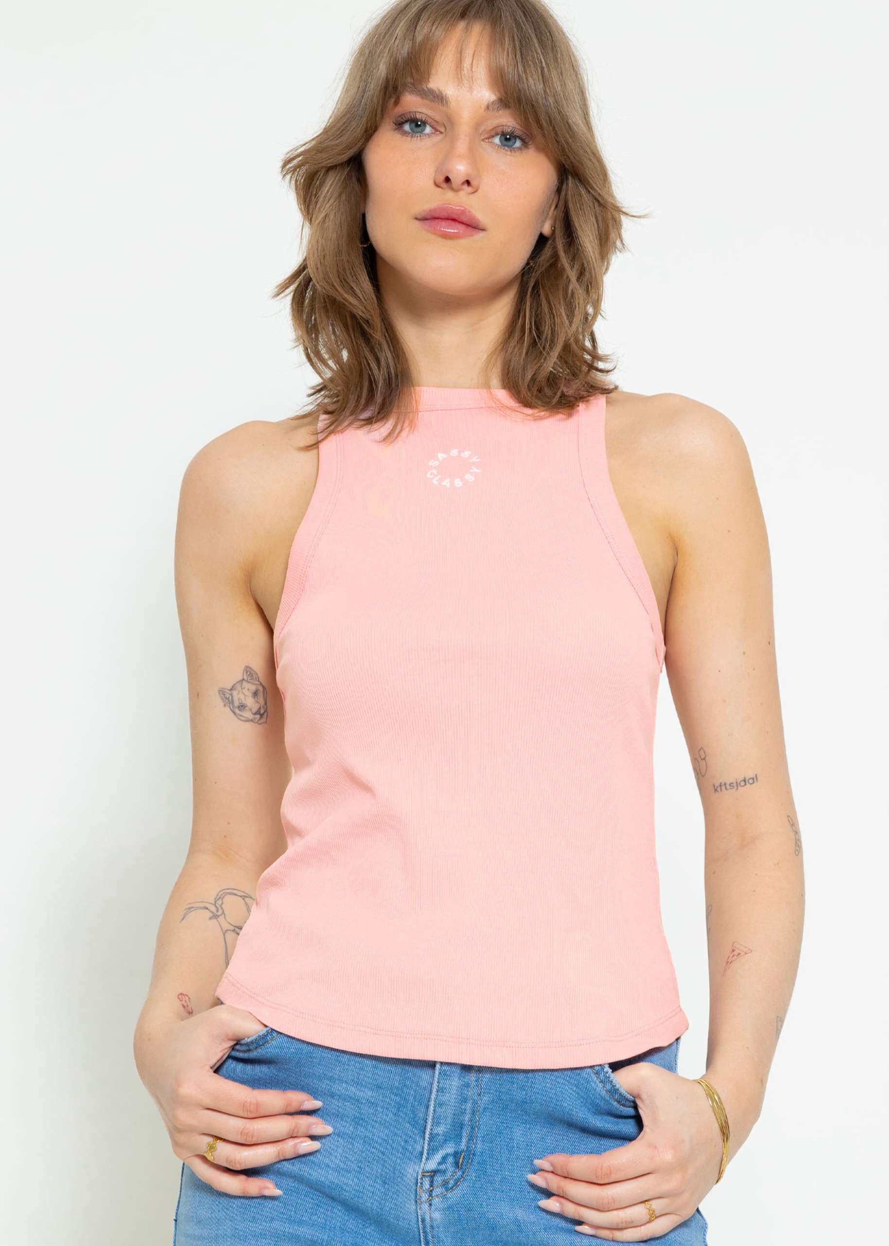 Tank Top mit Stickerei - rosa