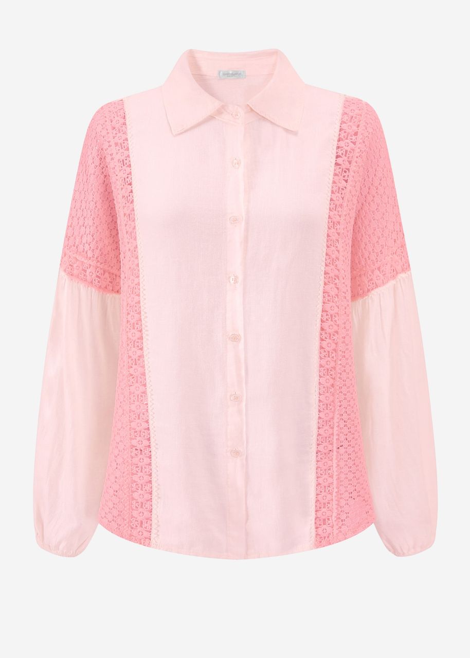 Leinen Bluse mit Spitze - rosa
