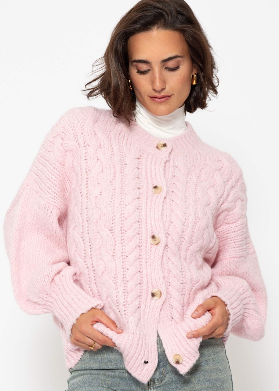 Super flauschige Strickjacke mit Zopfmuster - rosa