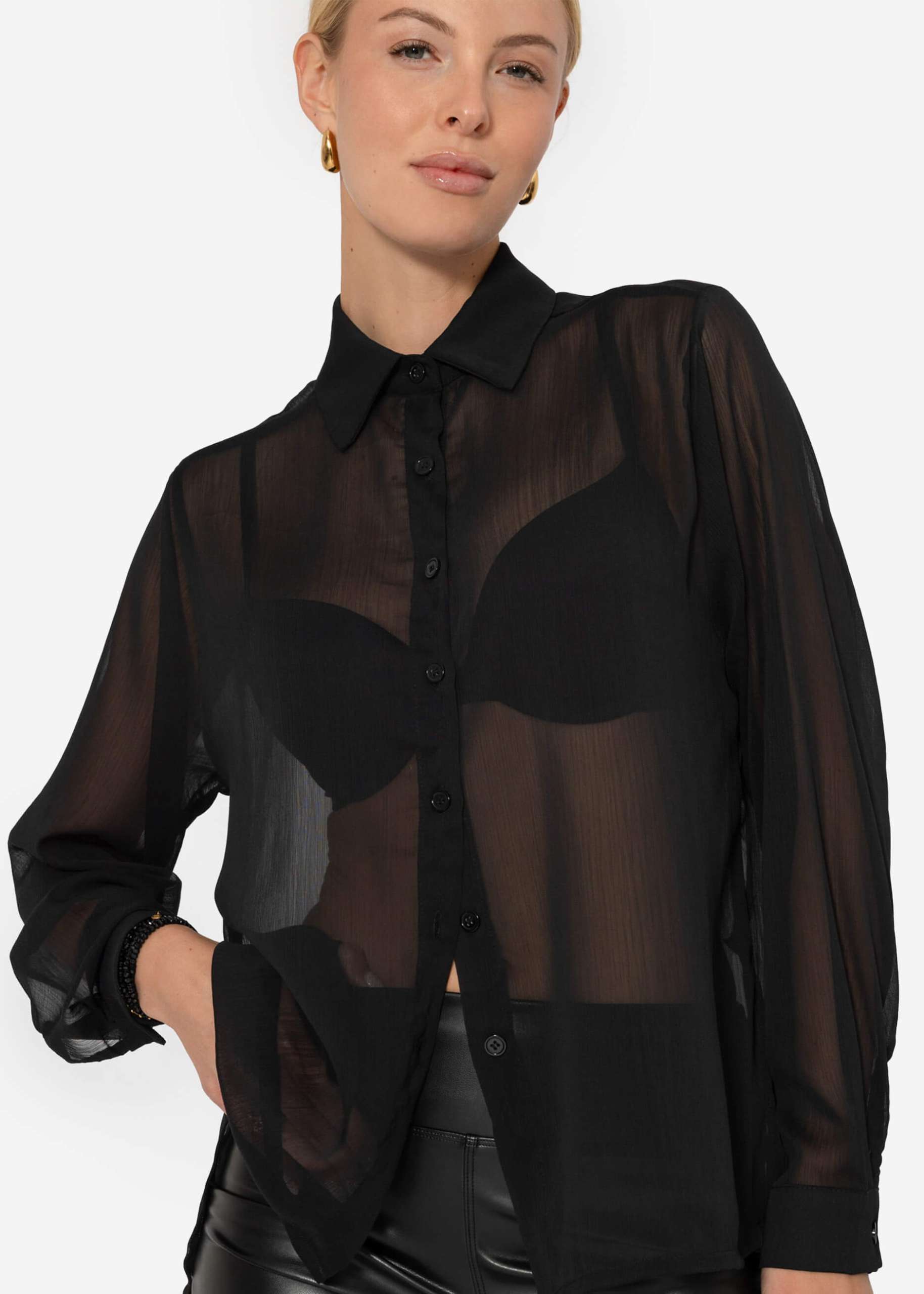 Chiffon Bluse mit Struktur - schwarz