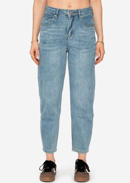 High Waist Karotten-Jeans - blau