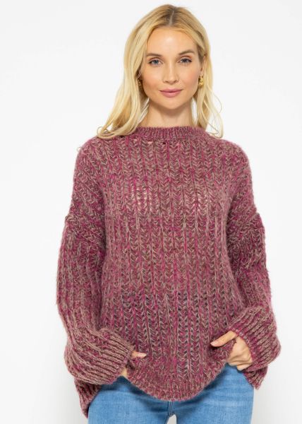 Lässiger Strickpullover mit Muster - fuchsia-taupe