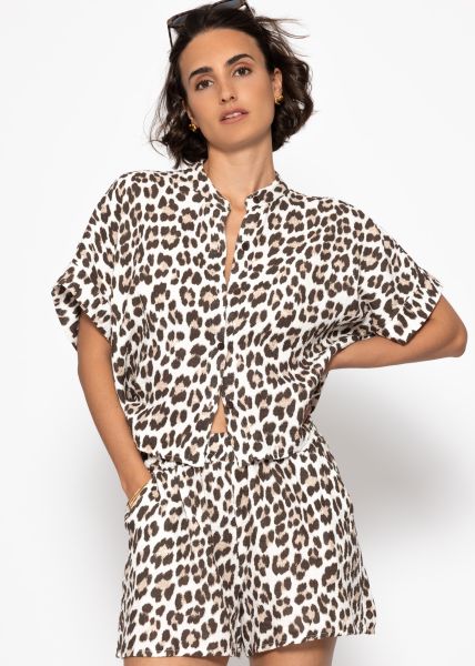 Musselin Bluse mit Leo-Print - offwhite-braun