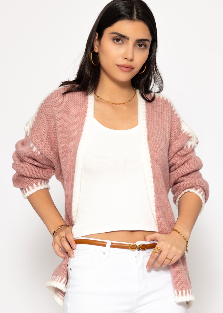 Strickjacke mit kontrastierenden Blenden - altrosa