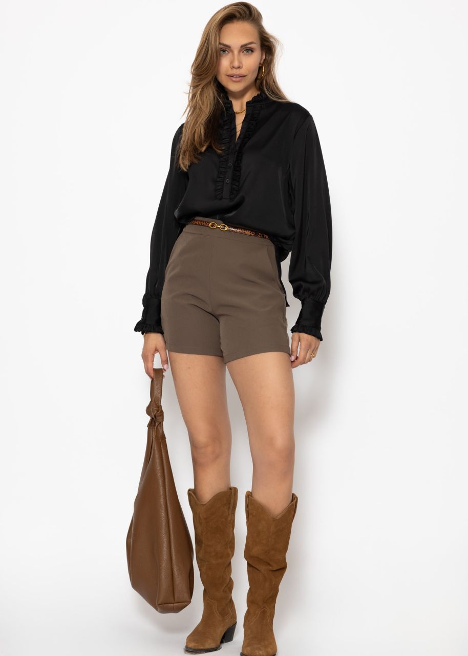 Satinbluse mit Rüschen - schwarz