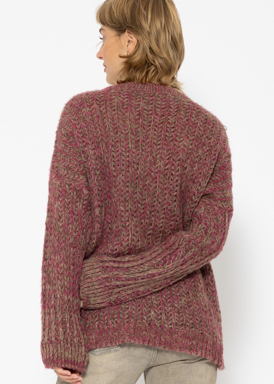 Lässiger Strickpullover mit Muster - fuchsia-taupe