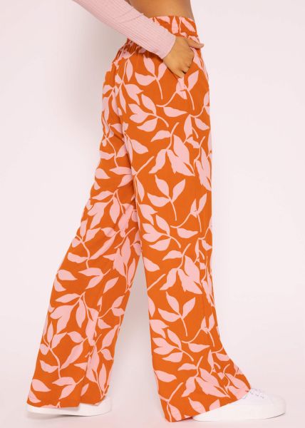Viskose Hose mit Print, orange/rosa