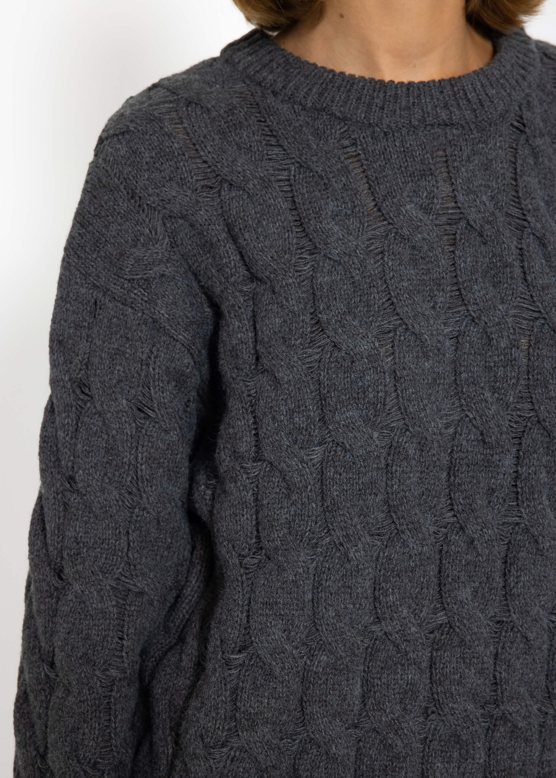 Bekleidung - mit SASSYCLASSY Strickpullover Pullover | Zopfmuster | | dunkelgrau