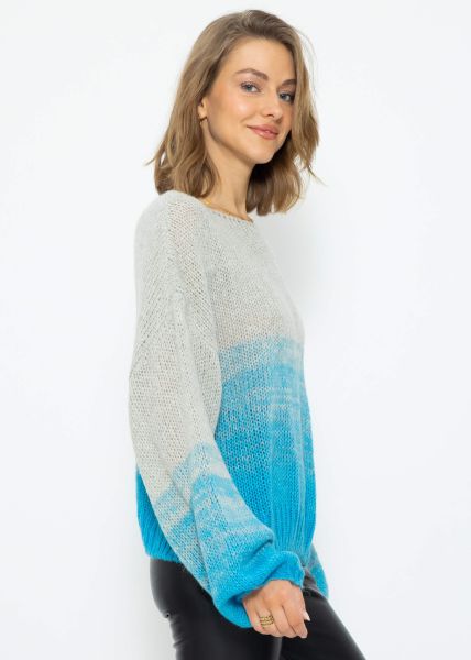 Pullover mit Ballonärmel und Farbverlauf - grau-blau