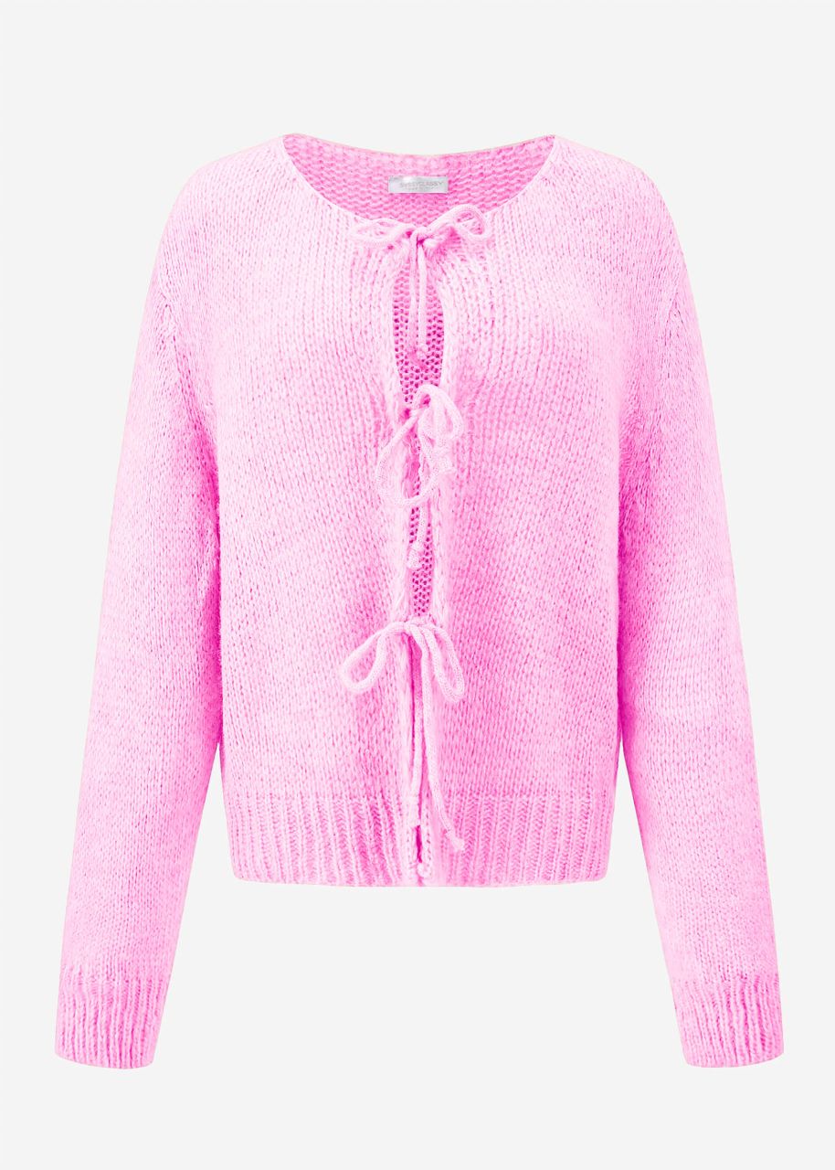 Strickjacke mit Schleifenverschluss - babyrosa