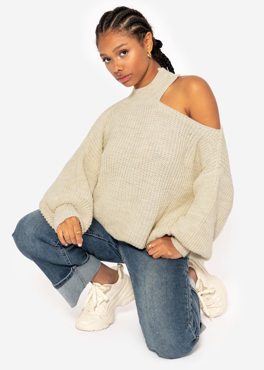 Oversize Cut-Out Pullover - beige