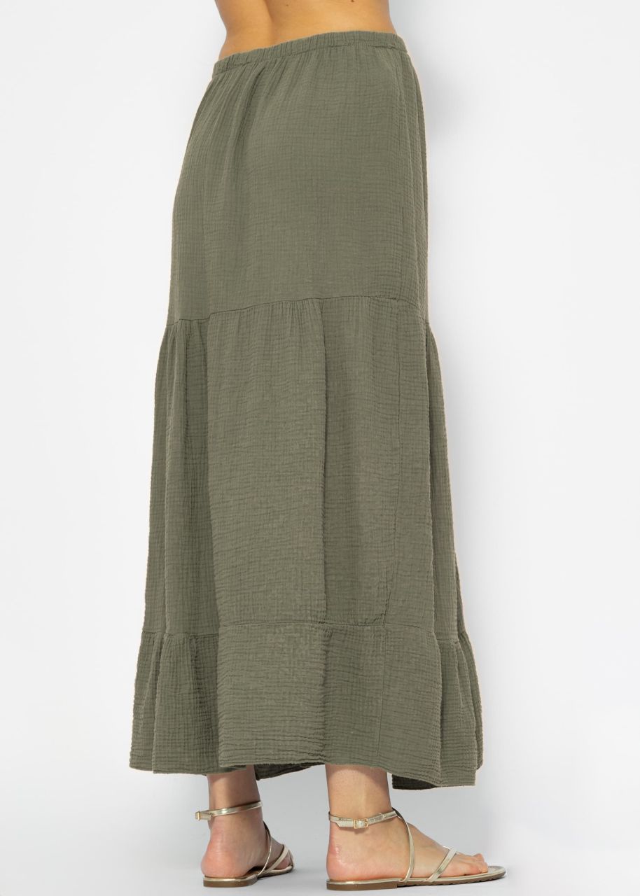 Musselin Maxi Rock mit Volants - khaki