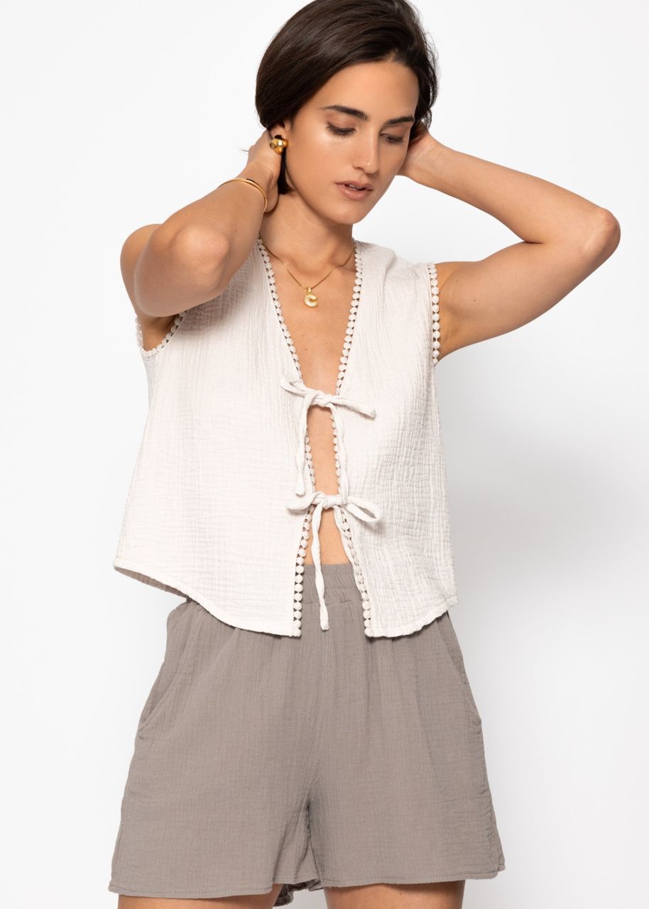 Musselin Top mit Schleifen - hellbeige