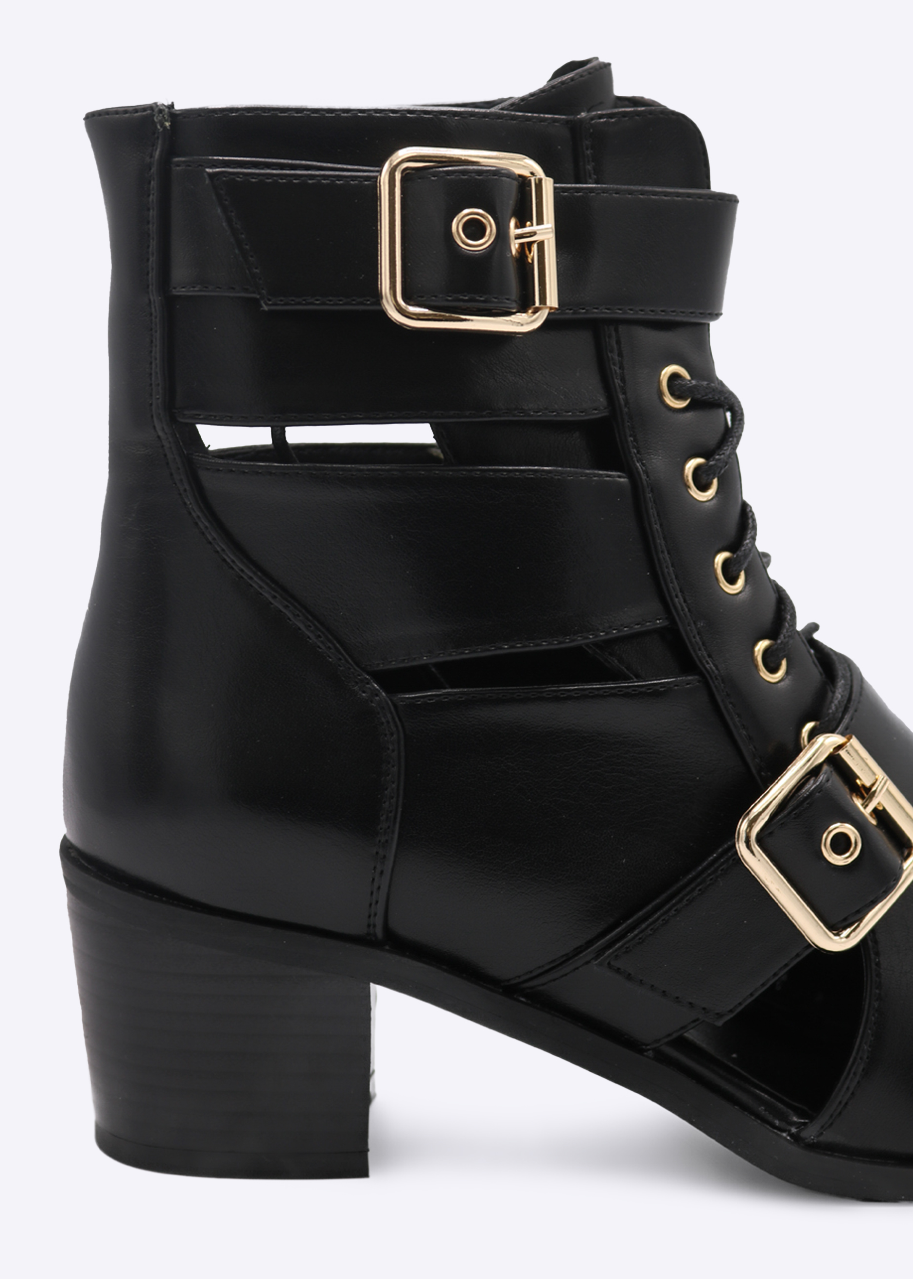 Damen Ankle Boots Cut-Outs Stiefeletten Schnallen Schuhe 835298 Trendy Neu
