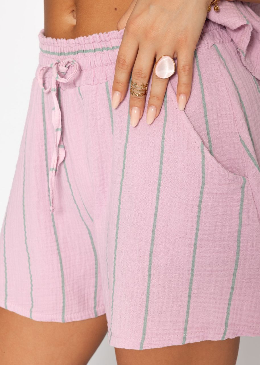 Gestreifte Musselin Shorts - rosa