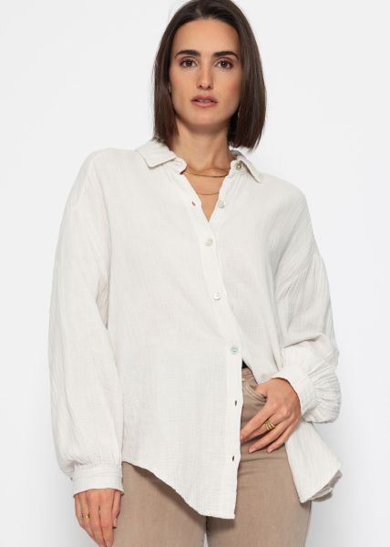 Musselin Bluse oversize, kurz, hellbeige