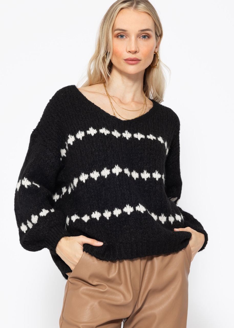 Pullover mit Fantasie-Streifenmuster - schwarz