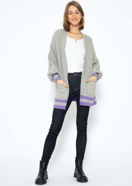 Soft Strick Cardigan mit Taschen - grau-lila