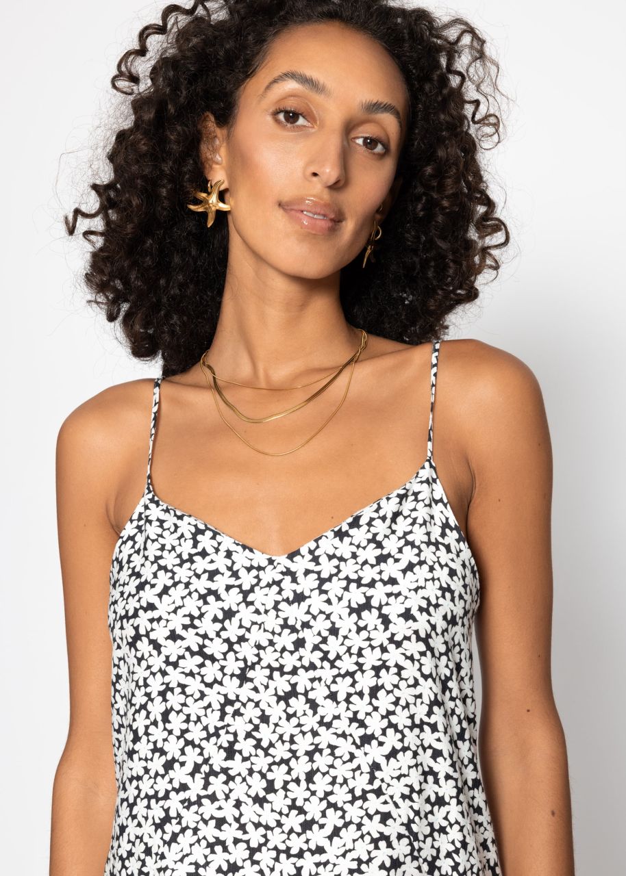 Maxi Kleid mit floralem Print - schwarz-weiß