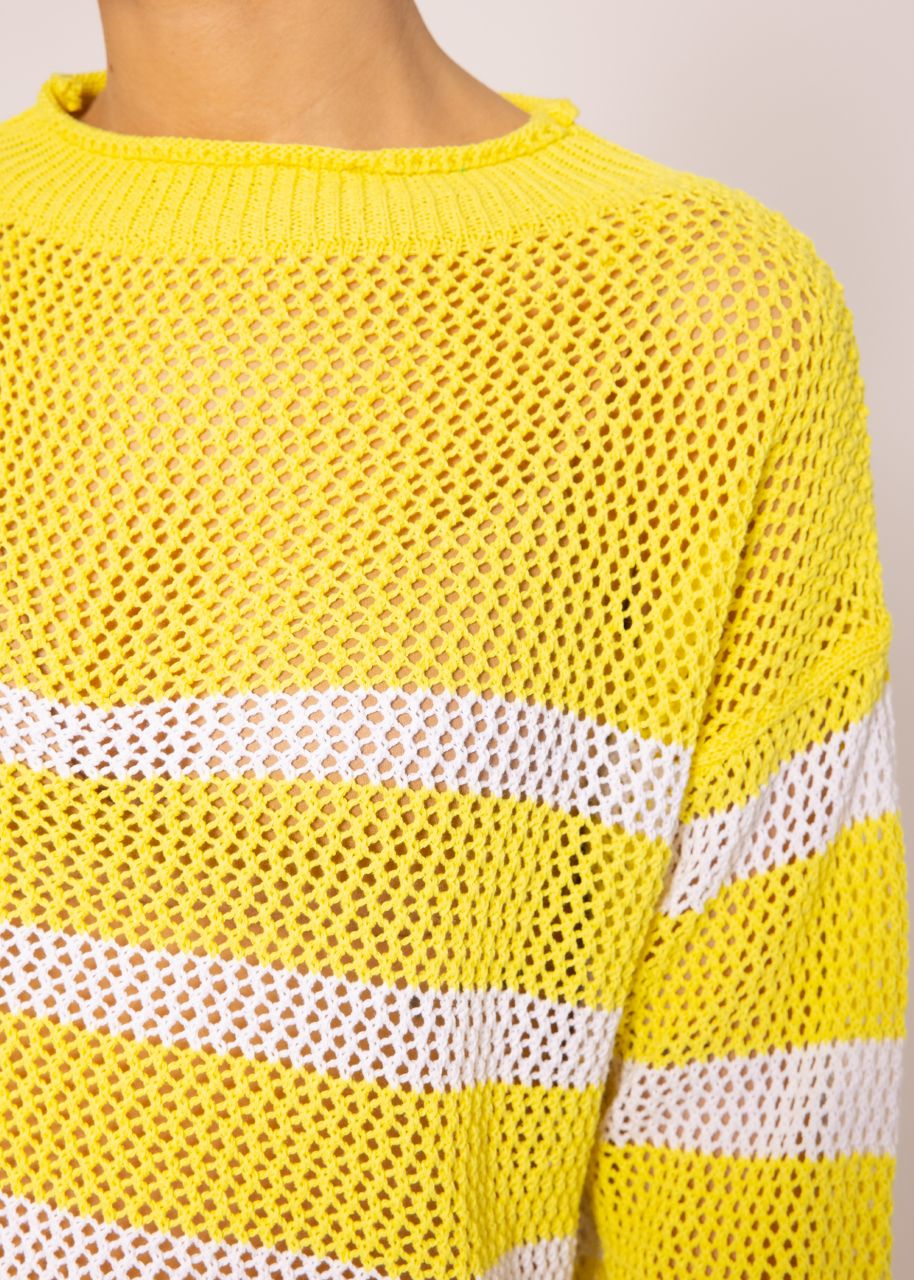 Gestreifter Netz-Pullover, gelb/weiß