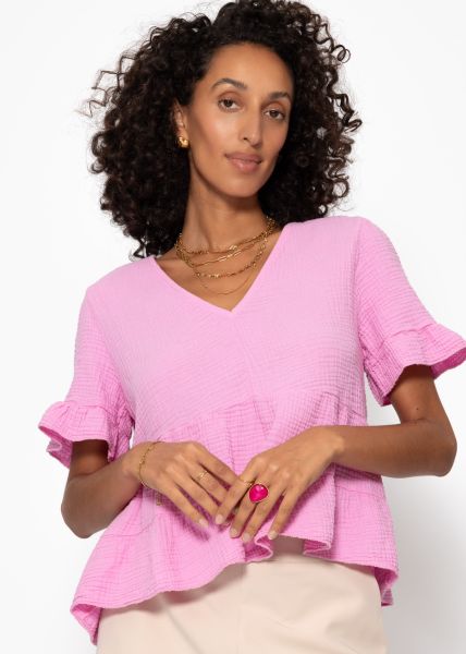 Musselin Shirt mit Volants - rosa