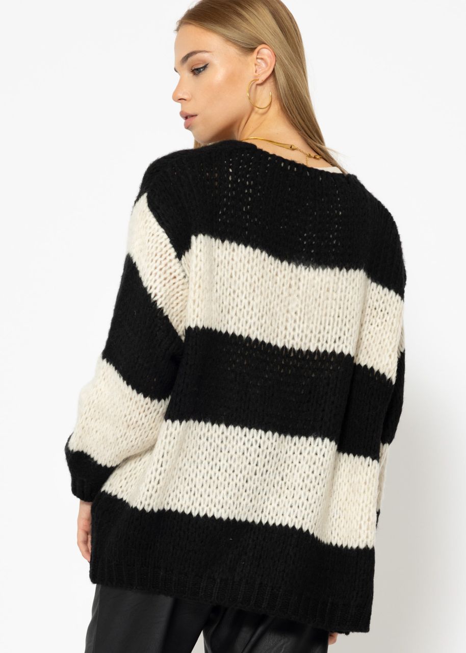 Gestreifter oversize Cardigan - schwarz-offwhite