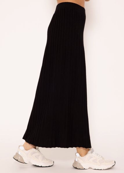 Plissierter Maxi Strick-Rock - schwarz